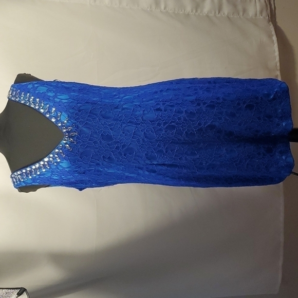 Adrianna Papell Hailey Blue Lace Evening Gown/Dress Size 14 - Picture 9 of 12